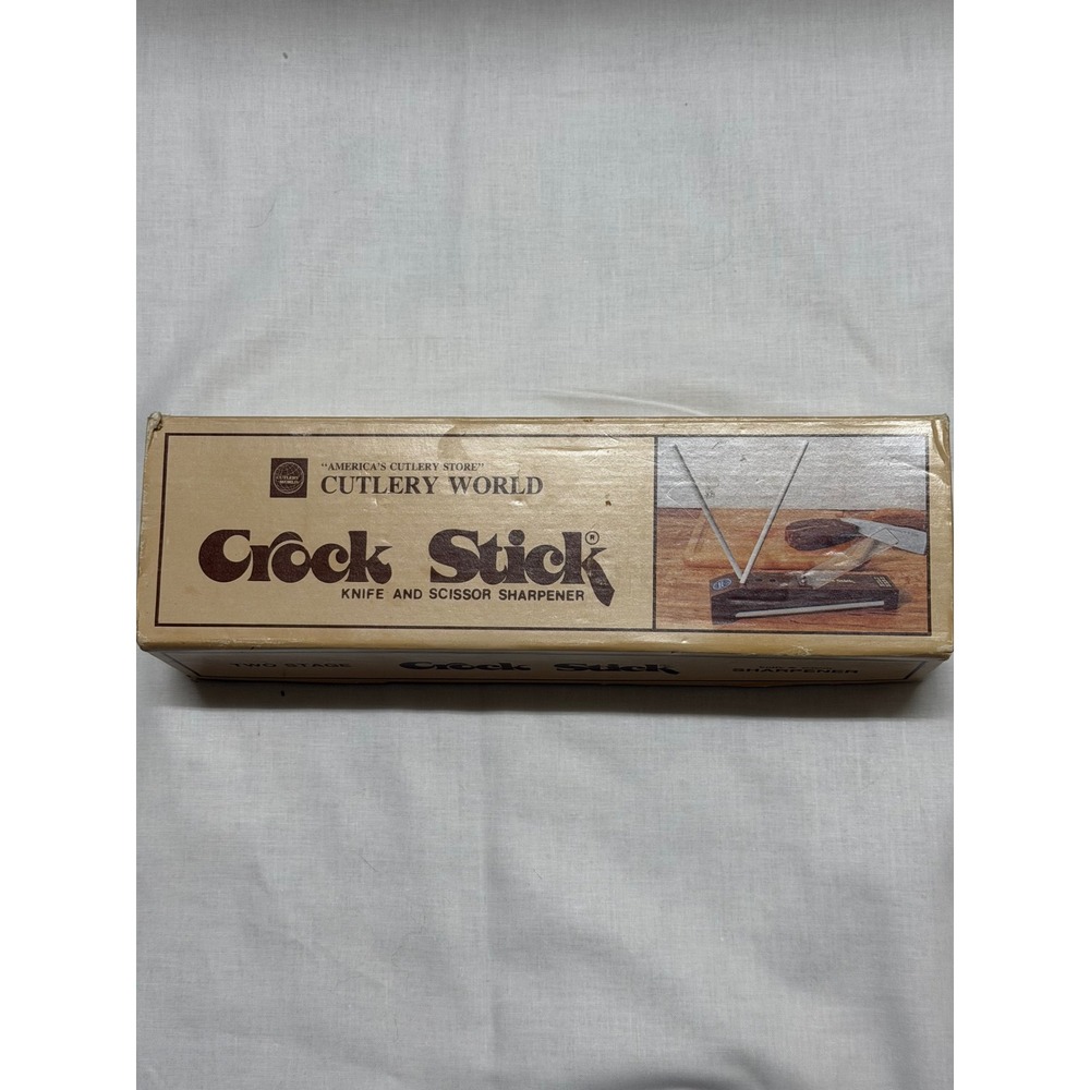 Vintage Crock Stick Knife Scissor Sharpener Walnut Base 4 Rods Cutlery World USA